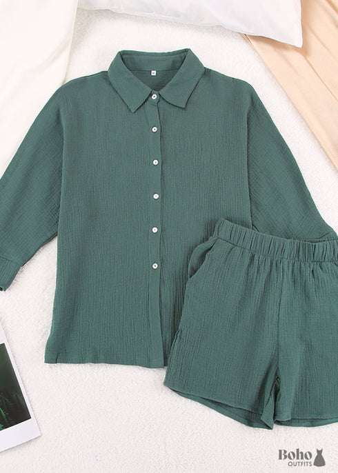 Conjunto de pijama bohemio Lucy Cotton en gris y verde